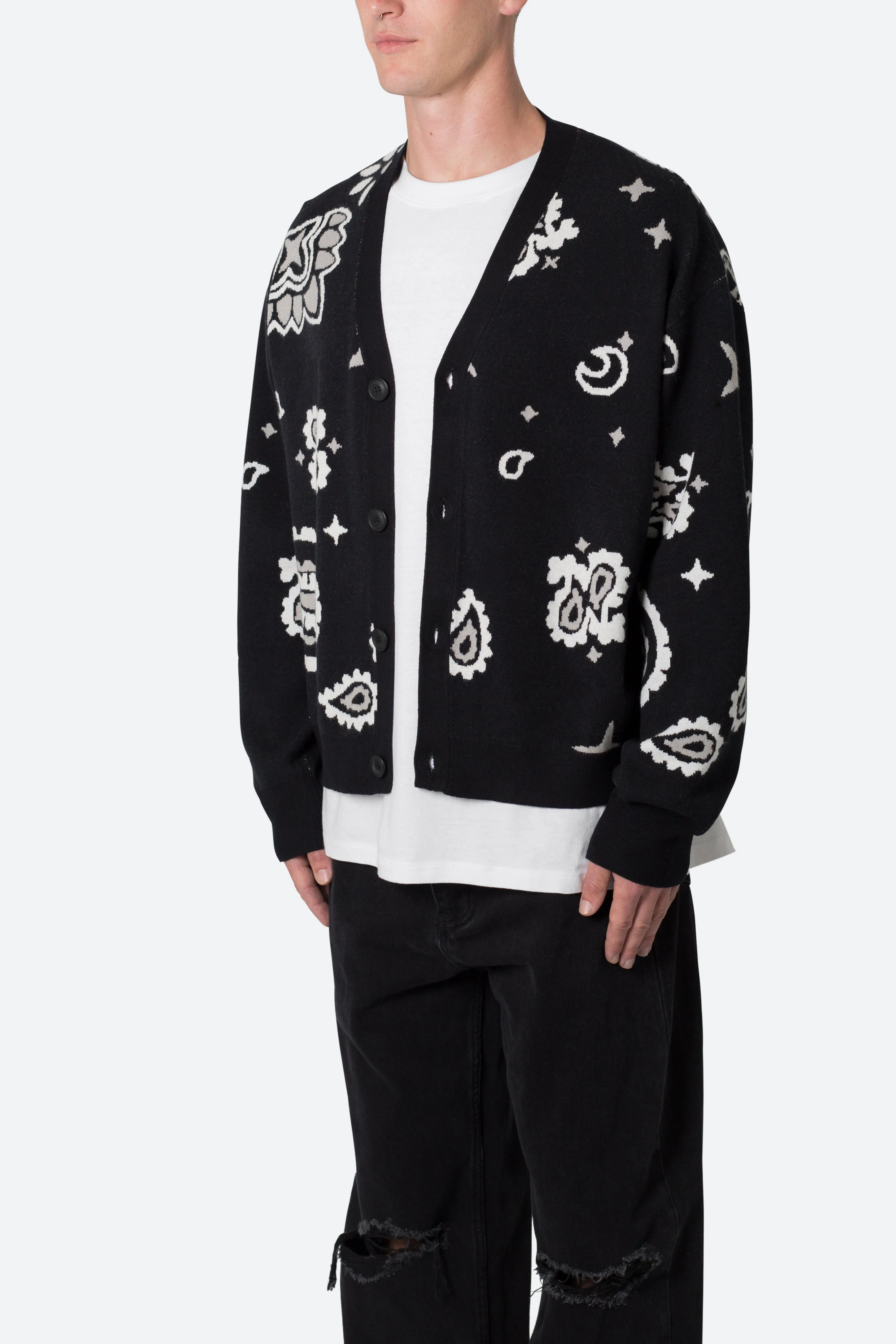 Paisley Cardigan Sweater - Black