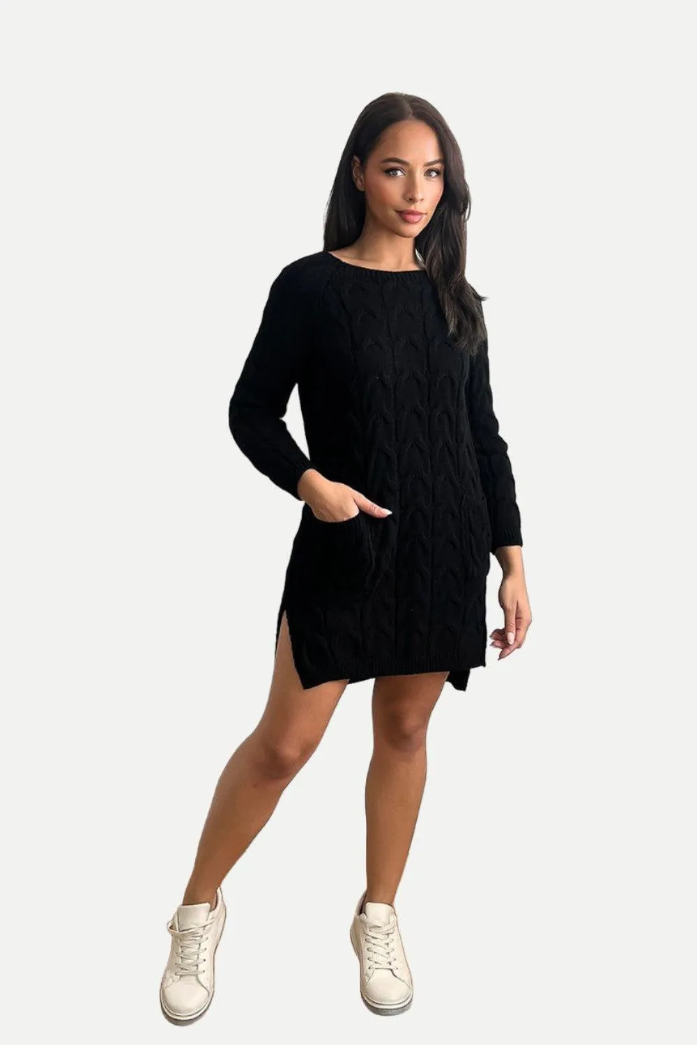 Pockets To Front Large Loop Knitted Dress