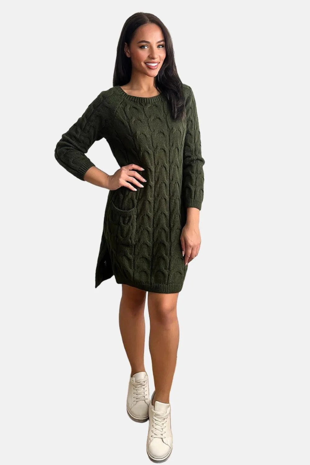 Pockets To Front Large Loop Knitted Dress