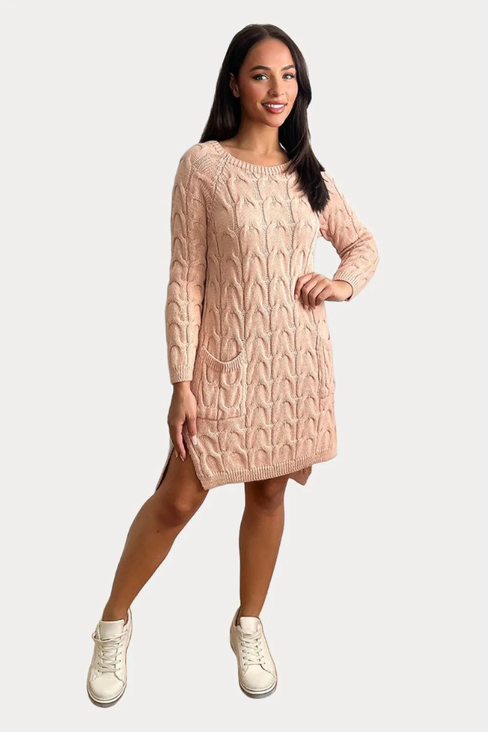 Pockets To Front Large Loop Knitted Dress