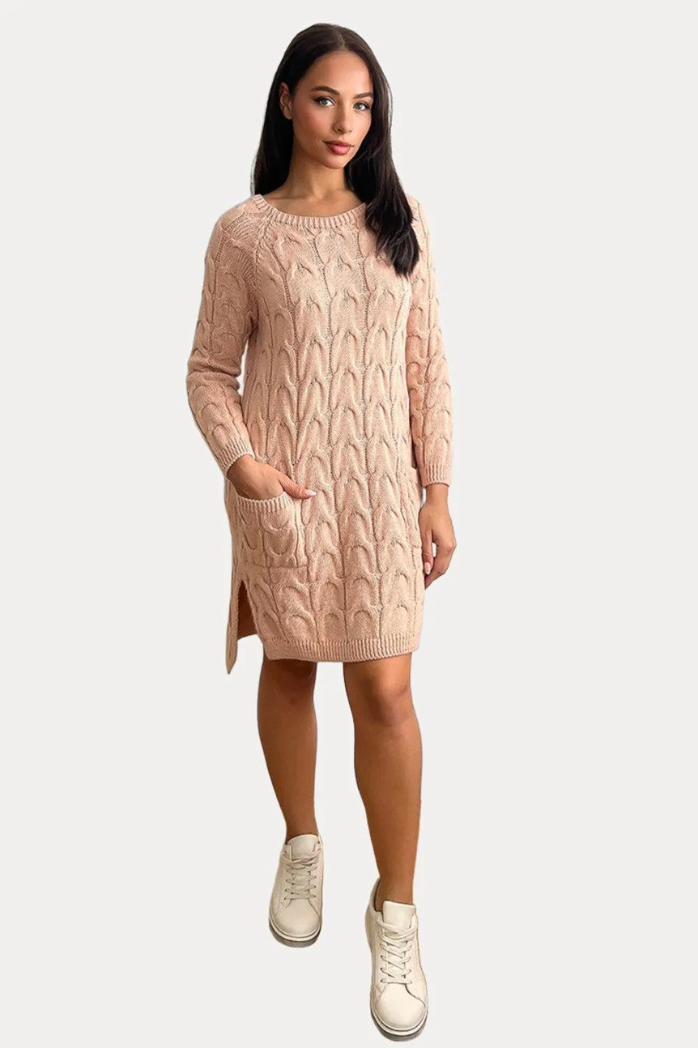 Pockets To Front Large Loop Knitted Dress