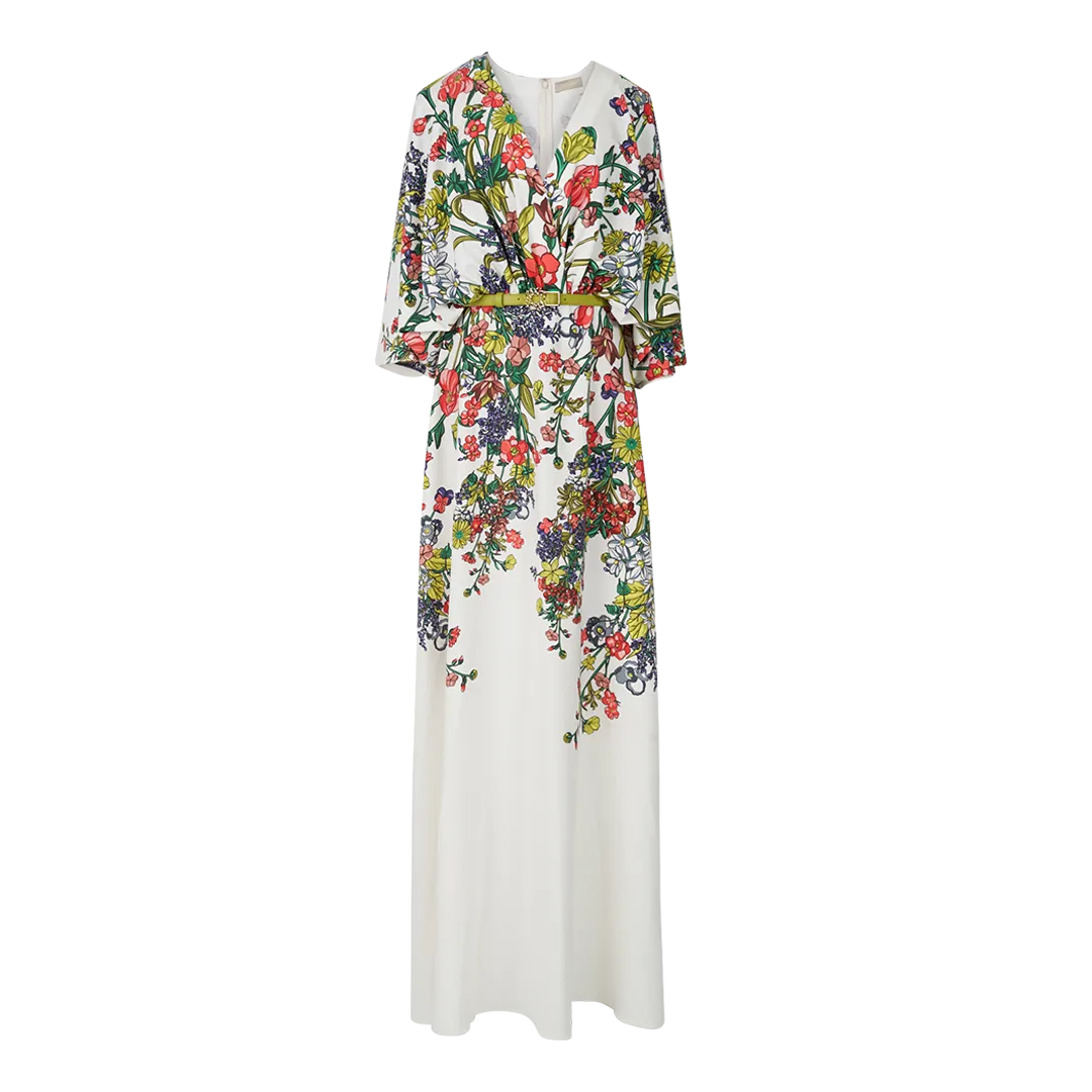 Printed Crepe Long Dress