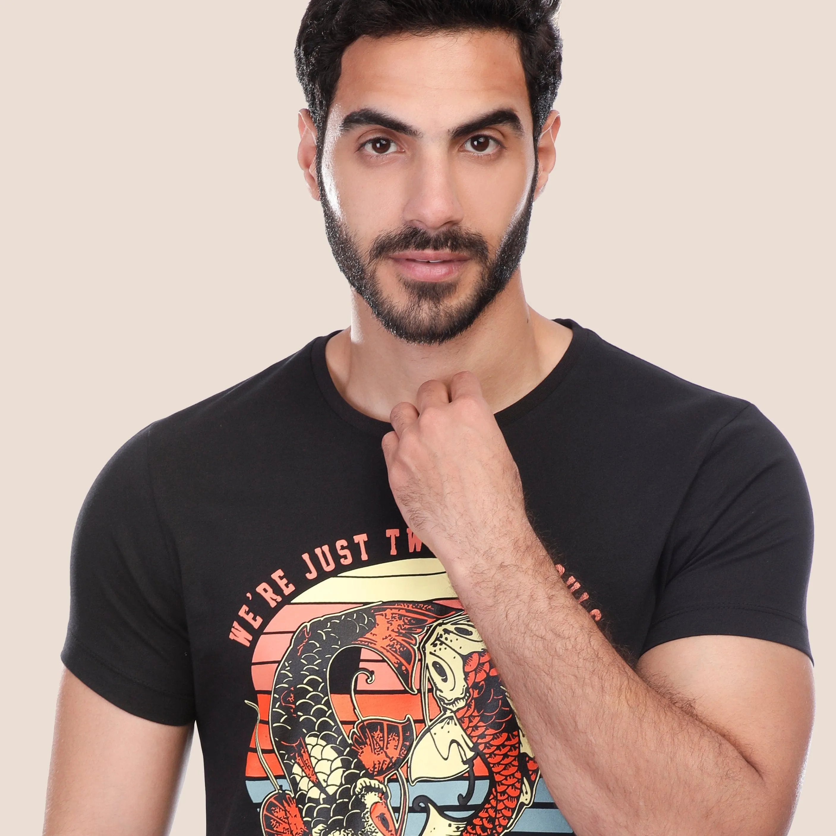 Printed Round-neck T-shirt - BLACK