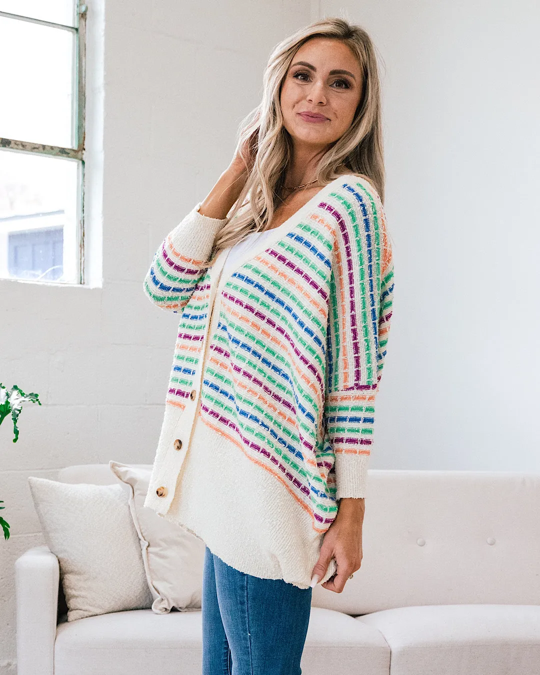 Rainbow Stripe Knitted Cardigan