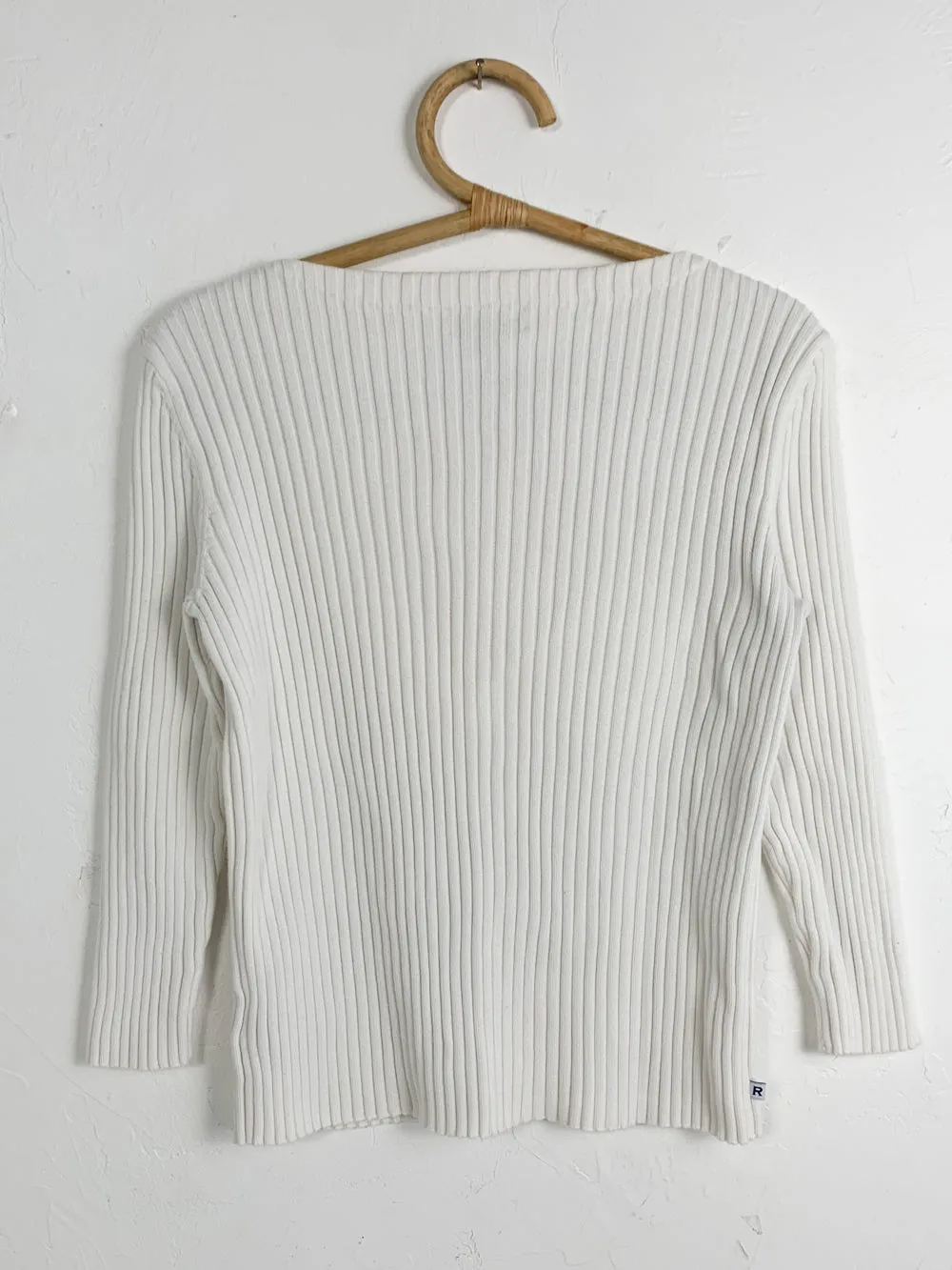 RalphLauren White Boat Neck Ribbed Sweater