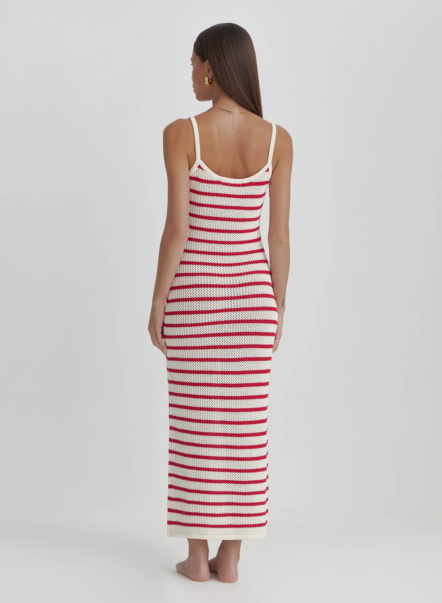 Red And White Stripe Knitted Maxi Dress- Brittany