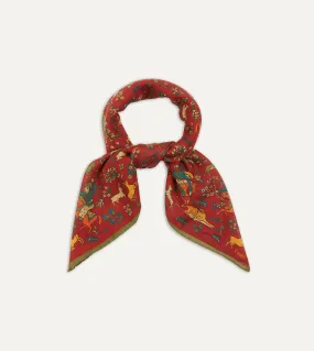 Red Mughal Print Wool-Silk Square Scarf