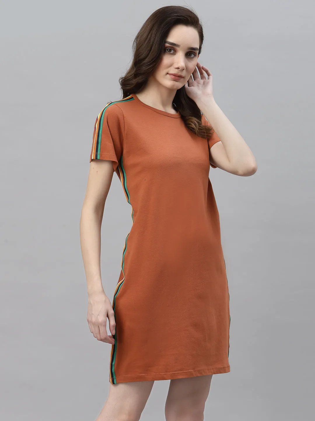 Round Neck Side Tape T-shirt Dress