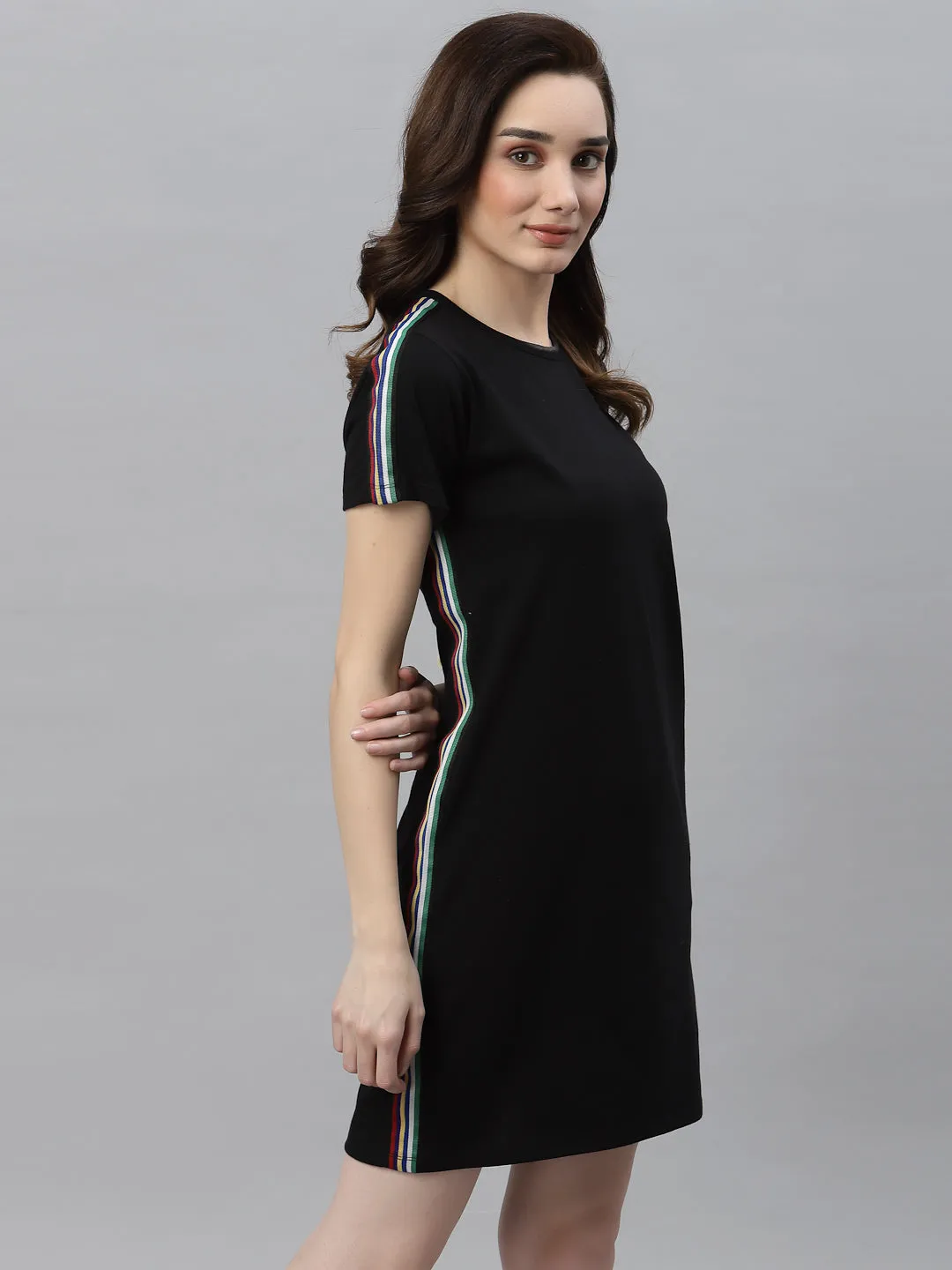 Round Neck Side Tape T-shirt Dress