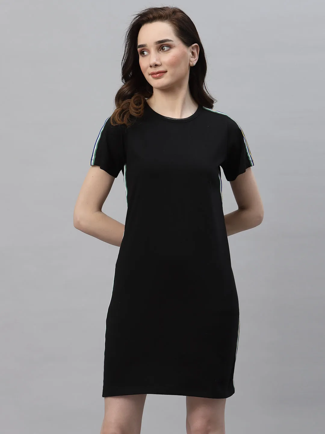 Round Neck Side Tape T-shirt Dress