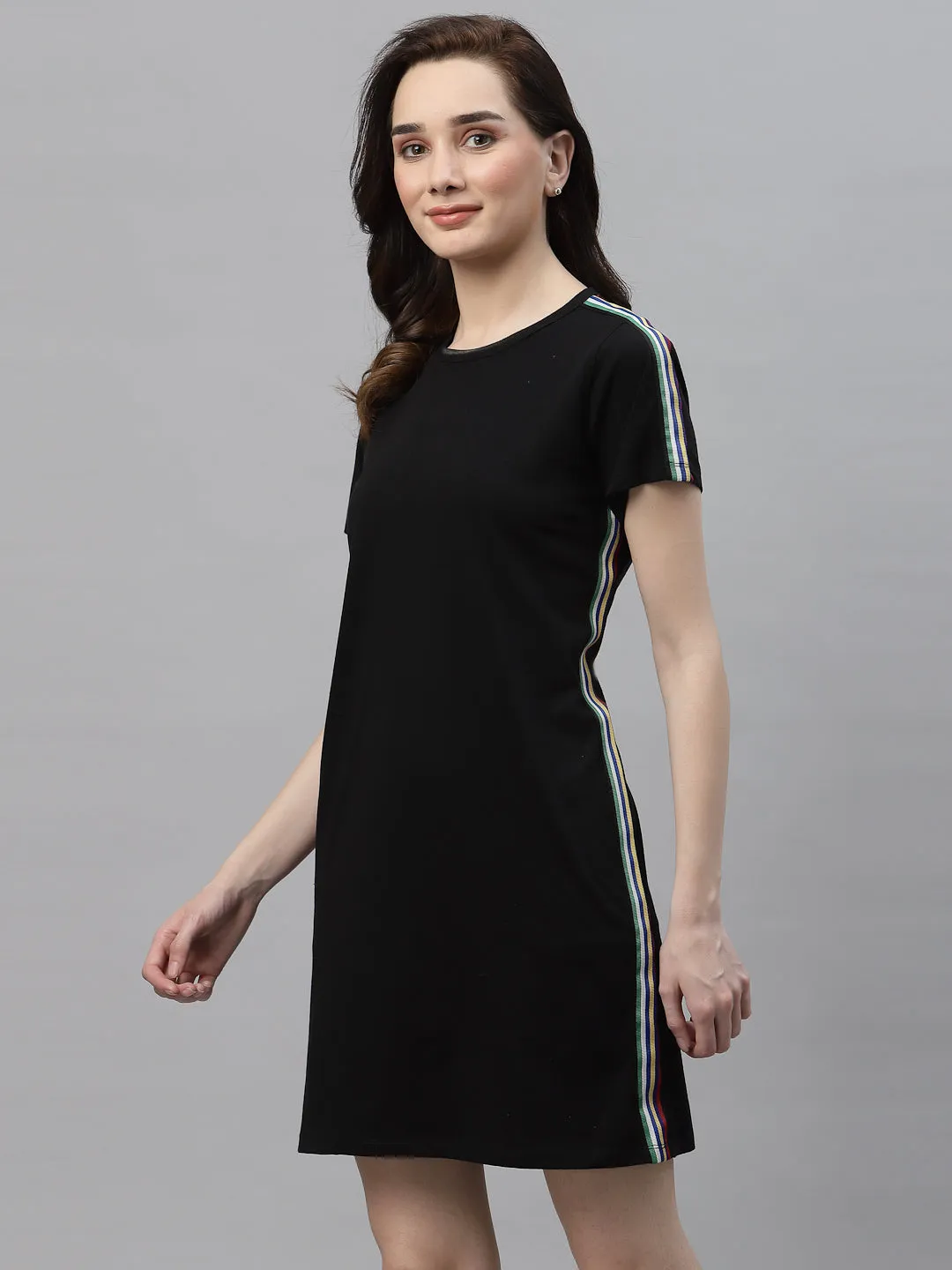 Round Neck Side Tape T-shirt Dress