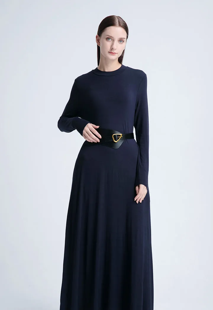 Round Neck Solid Dress