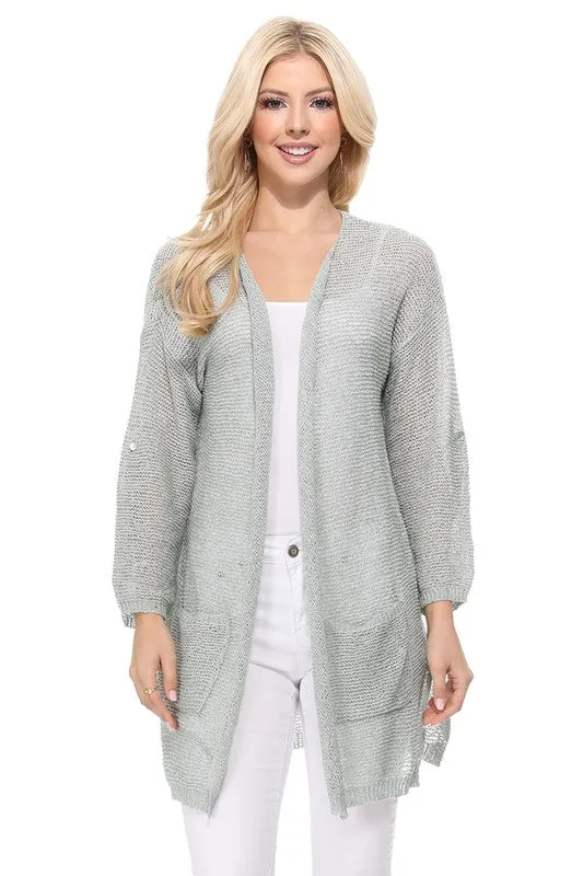 See Through Stitch Sweater Long Cardigan