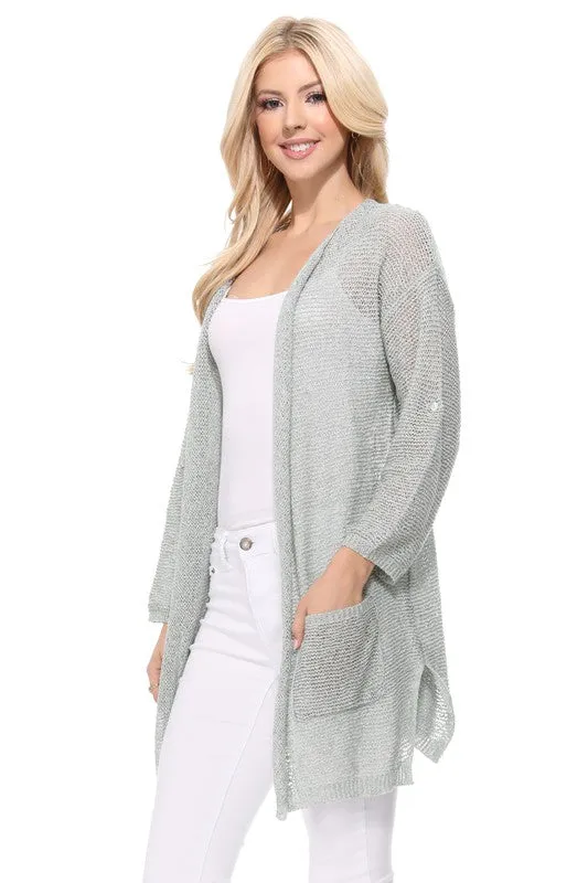 See Through Stitch Sweater Long Cardigan