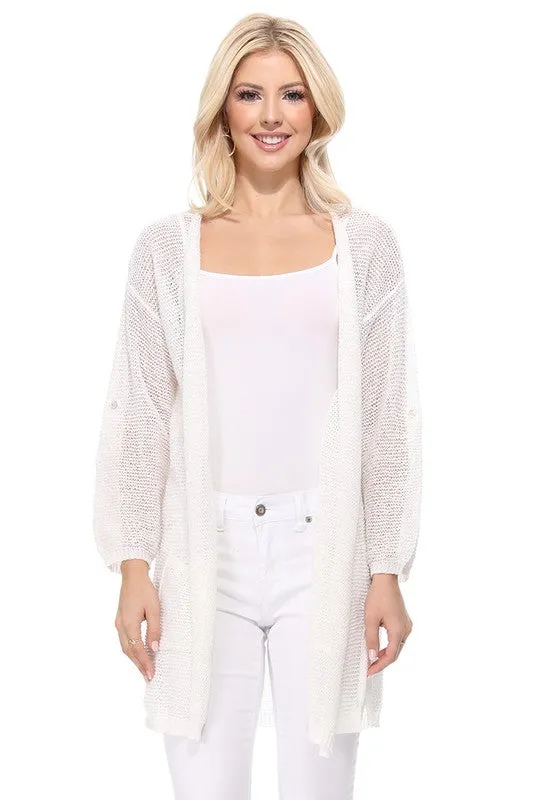 See Through Stitch Sweater Long Cardigan