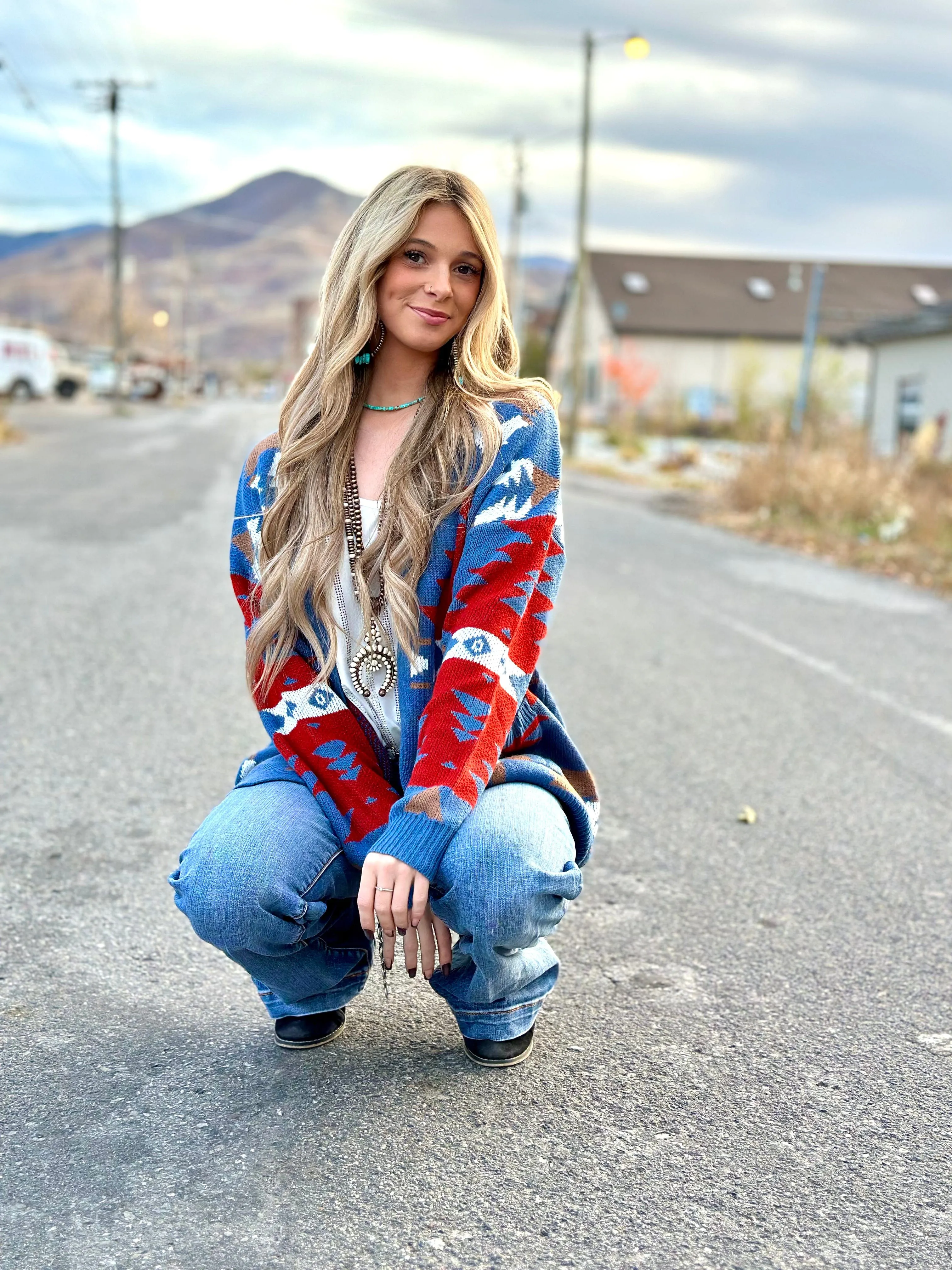 The Aztec Blue Painted Pony Cardigan Sweater