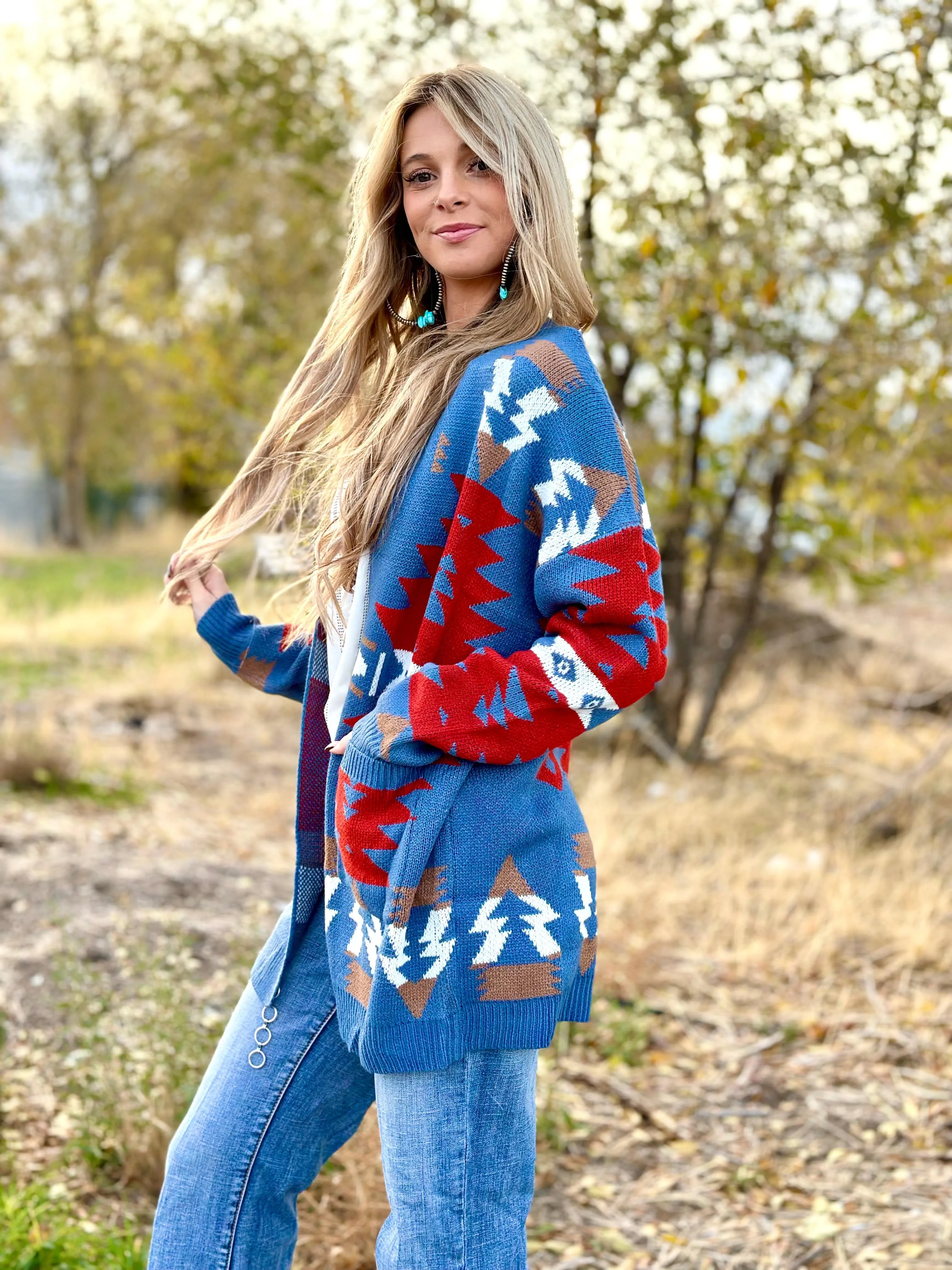 The Aztec Blue Painted Pony Cardigan Sweater