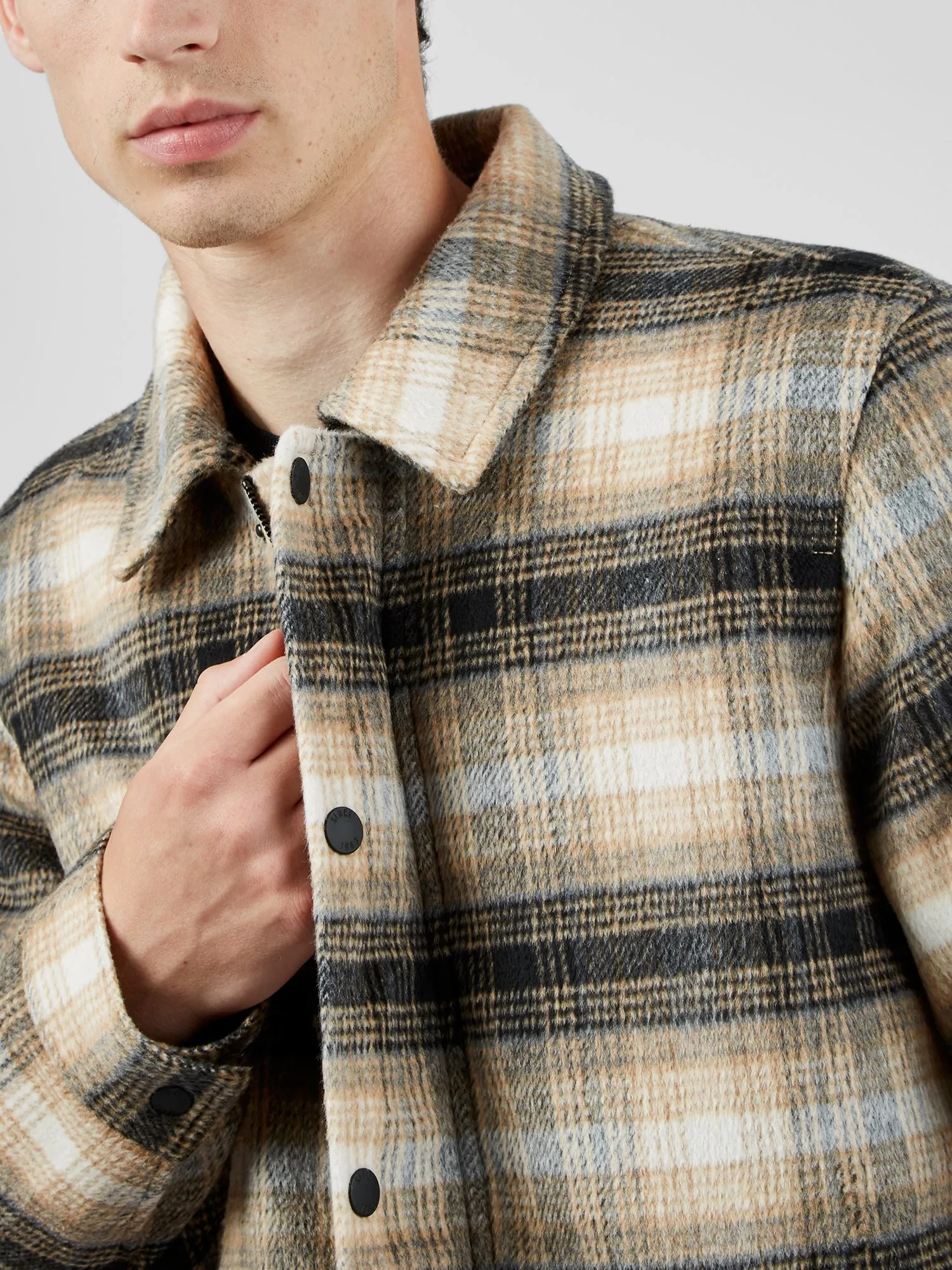 Wool Blend Check Coach Jacket